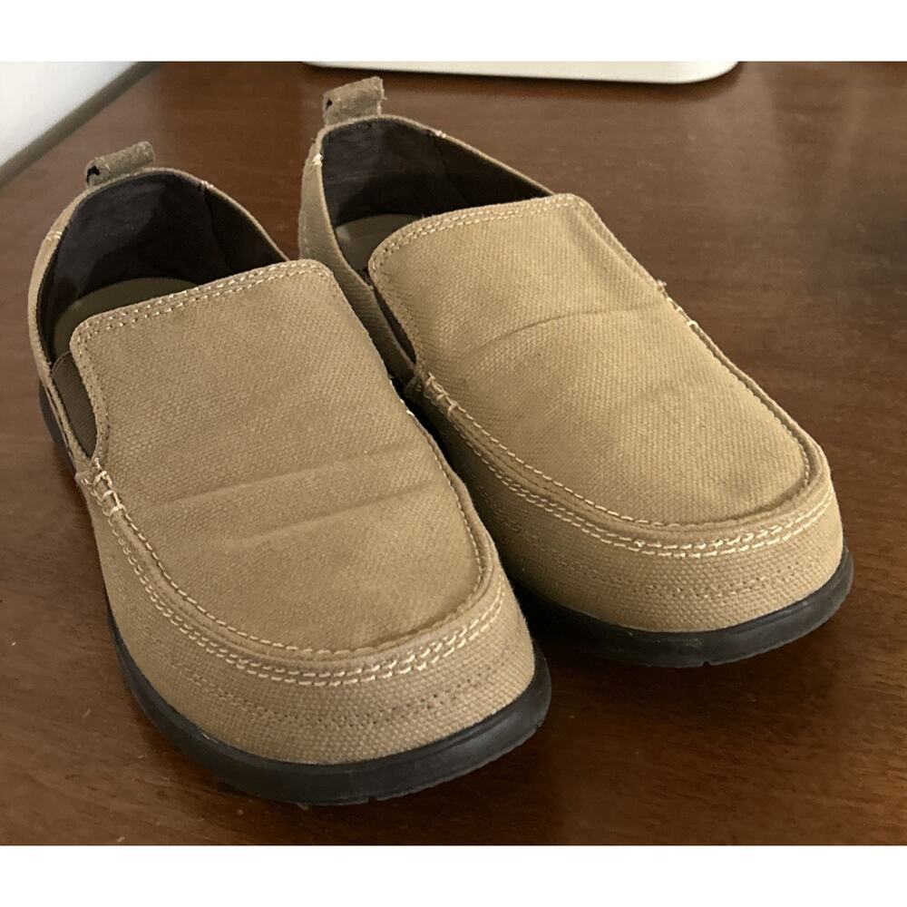 Crocs Men's Walu #11270 Slip on Loafers Comfort Shoes Khaki Canvas Size 9M EUC!